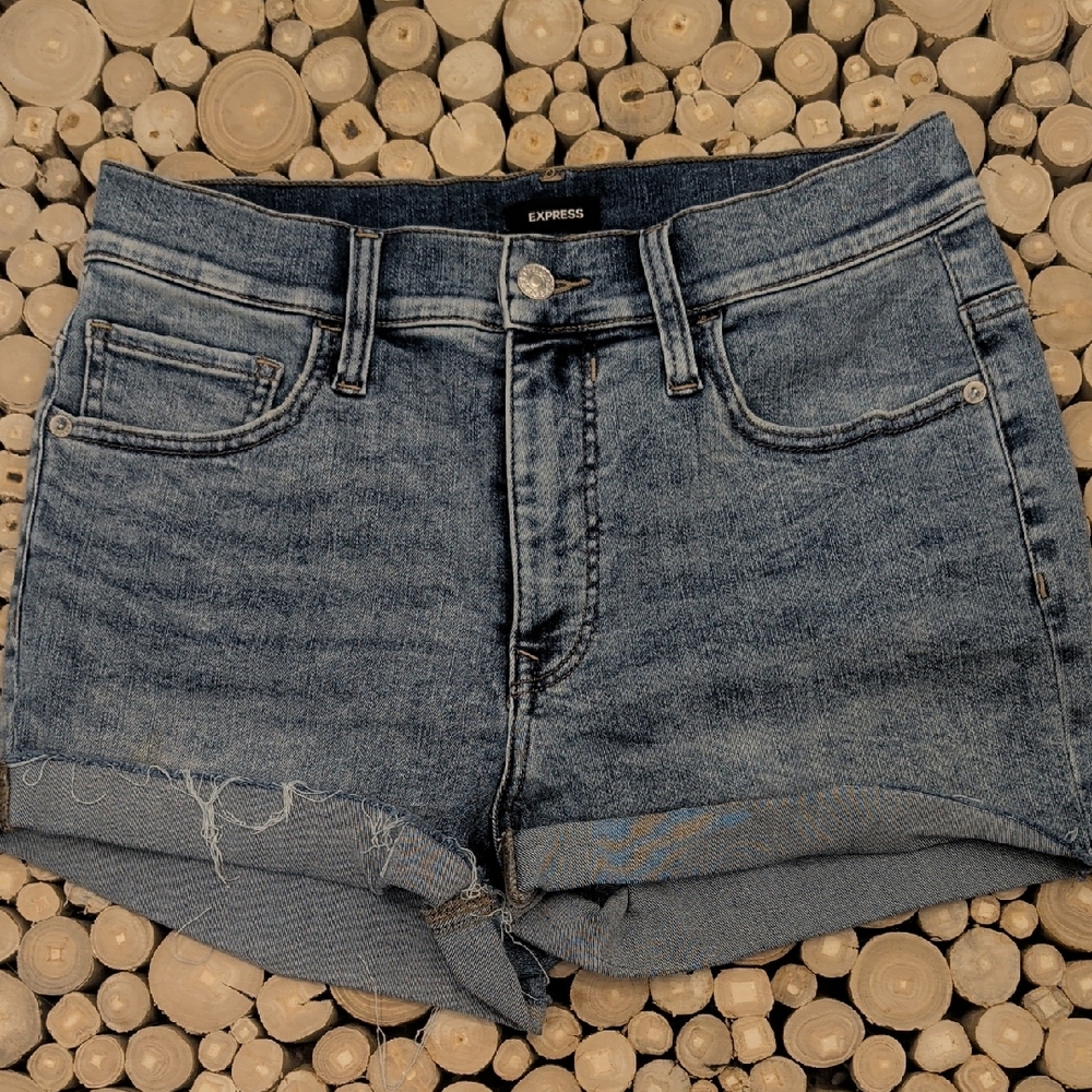 Express Women's High Rise , Hyper Stretch Blue Jean Shorts - 6